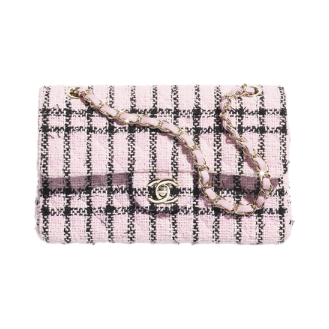 샤넬 스몰 클래식 핸드백 트위드 & 골드 메탈 핑크 블랙(Chanel Small Classic Handbag Tweed & Gold Pink Black) - 1