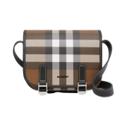 Burbbery Check Print and Leather Messenger Bag Dark Birch Brown