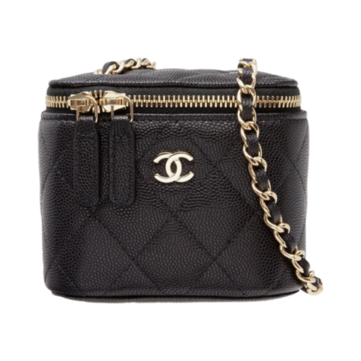 Chanel Small Classic Vanity with Chain Grained Calfskin & Gold Black