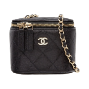Chanel Small Classic Vanity with Chain Grained Calfskin & Gold Black