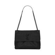 Saint Laurent Niki Medium Chain Bag In Crocodile-Embossed Leather Black