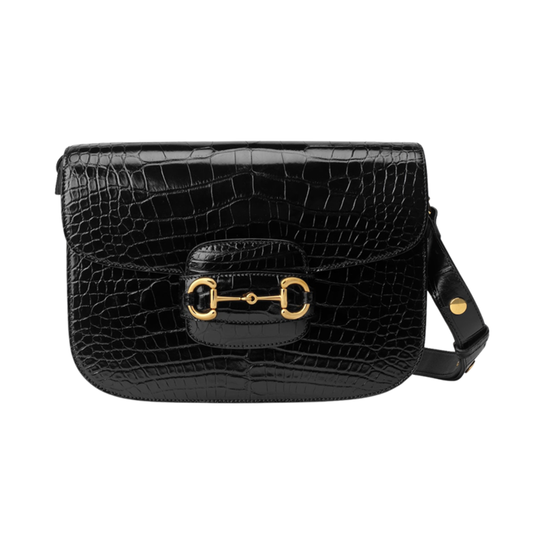 구찌 홀스빗 1955 크로커다일 숄더백 블랙 크로커다일(Gucci Horsebit 1955 Crocodile Shoulder Bag Black Crocodile) - 1