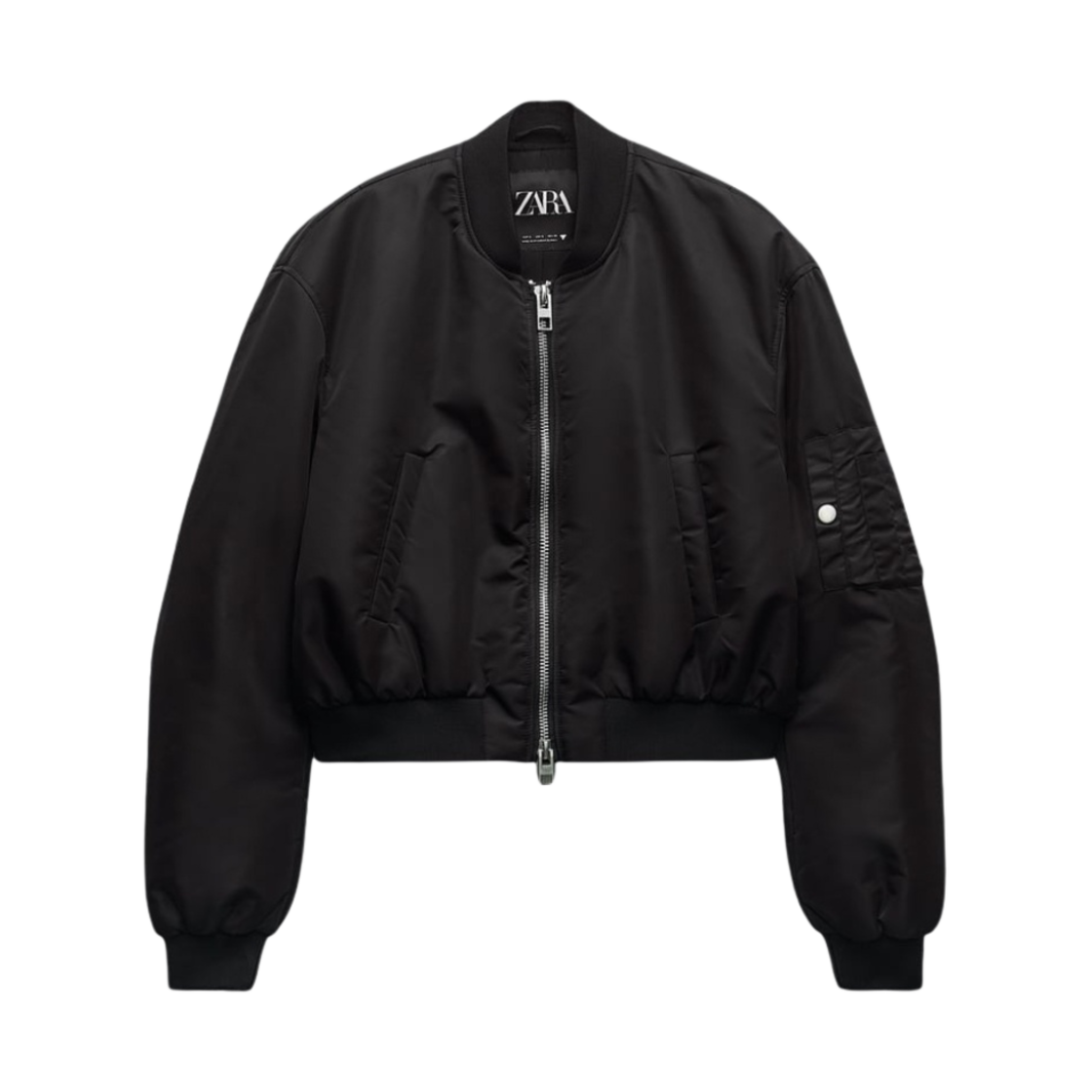 (W) 자라 나일론 크롭 봄버 자켓 블랙((W) Zara Nylon Cropped Bomber Jacket Black)