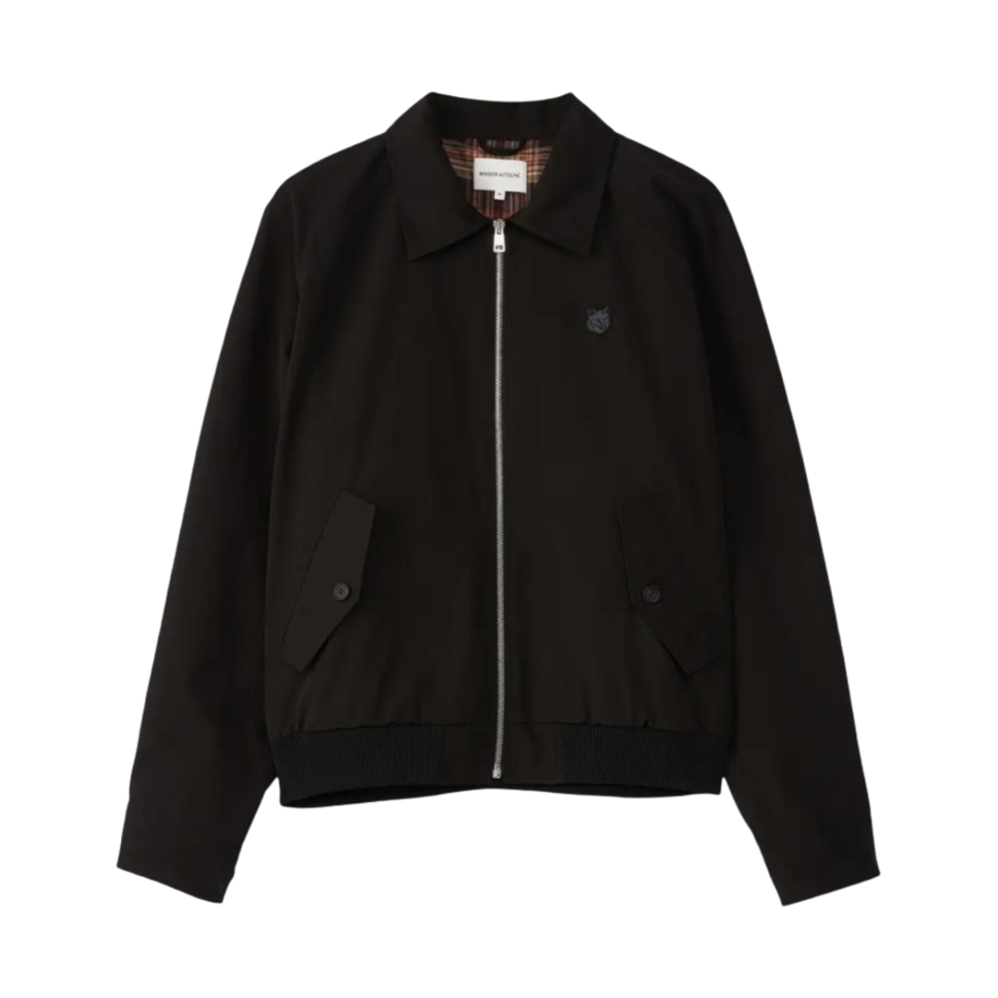 LM02103WQ0062-P199 Maison Kitsune Harrington Jacket in Technical Cotton Gabardine with Bold Fox Head Patch Black