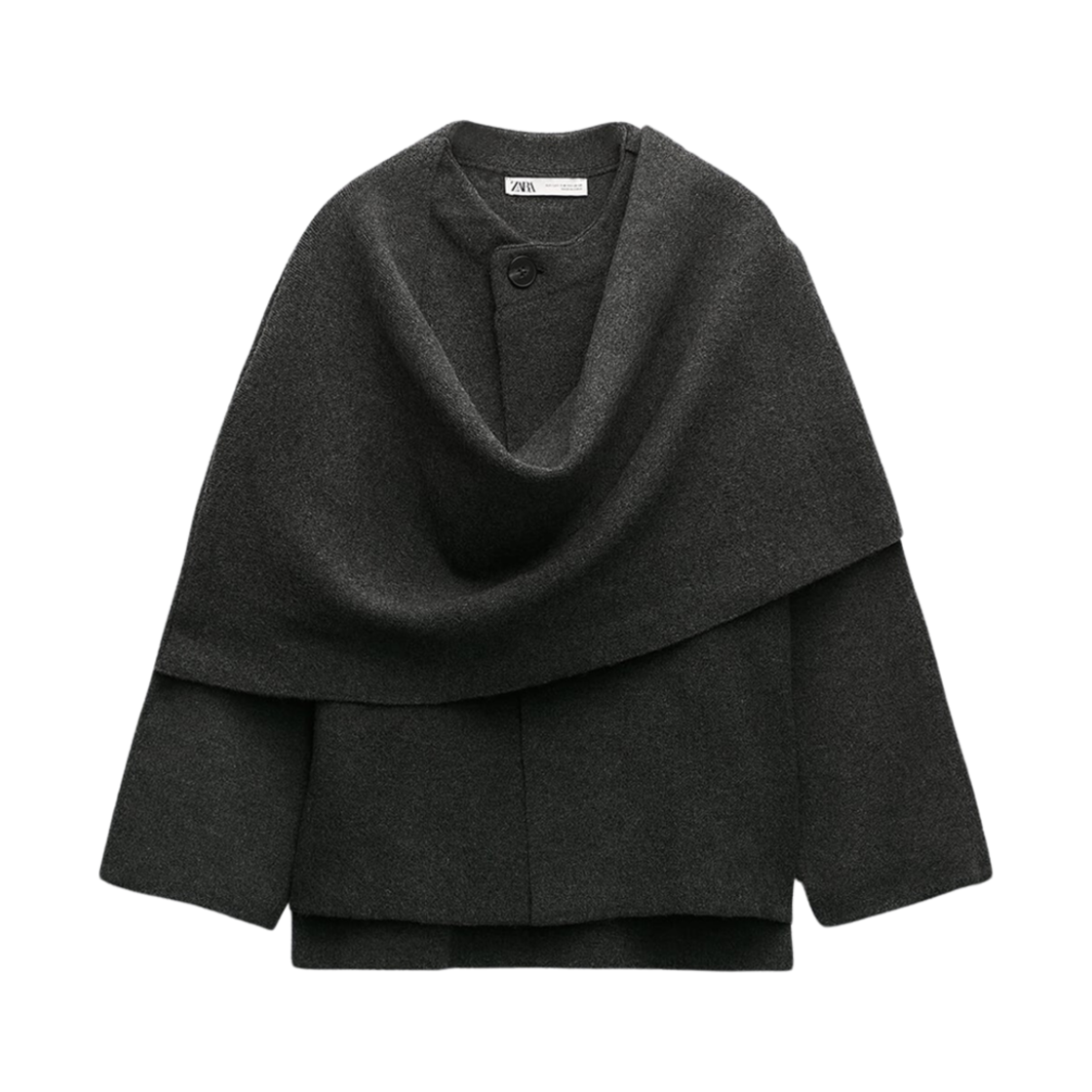 (W) 자라 어시메트리컬 스카프 크롭 니트 코트 그레이((W) Zara Cropped Knit Coat With Asymmetrical Scarf Gray) - 1