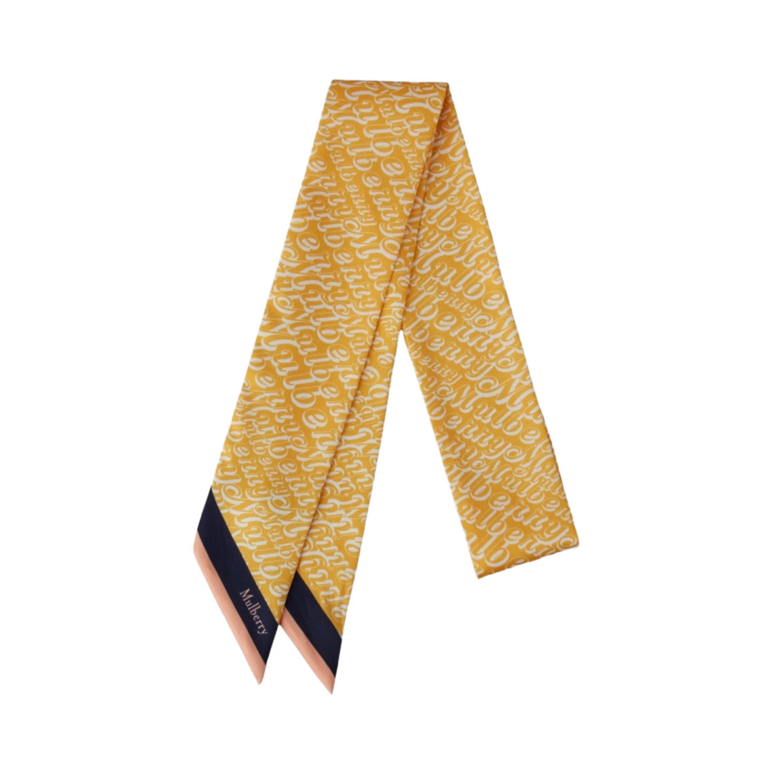 (W) 멀버리 리사이클드 폴리에스터 판타지 멀버리 로고 스키니 스카프 옐로우 화이트((W) Mulberry Recycled Polyester Fantasy Mulberry Logo Skinny Scarf Yellow White)