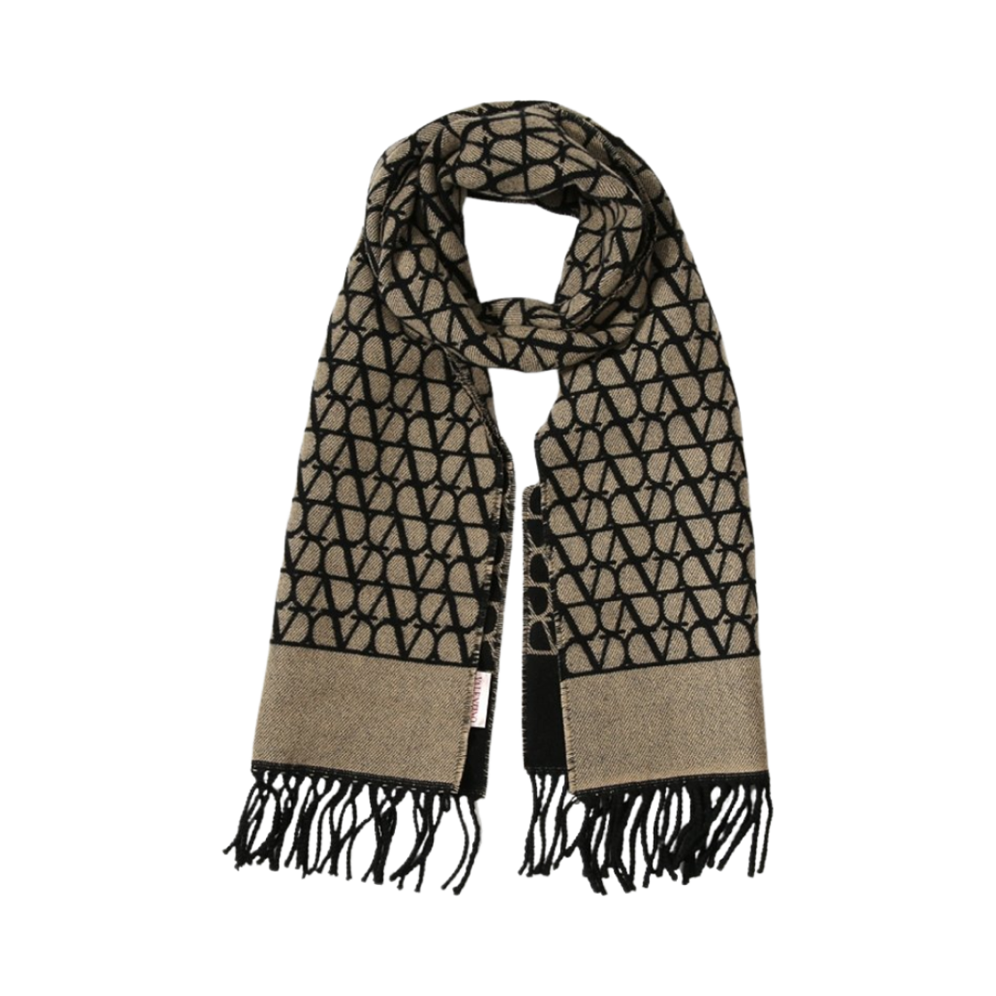 ER033YZSE21 Valentino Toile Iconographe Signature Wool and Cashmere Scarf Beige Black