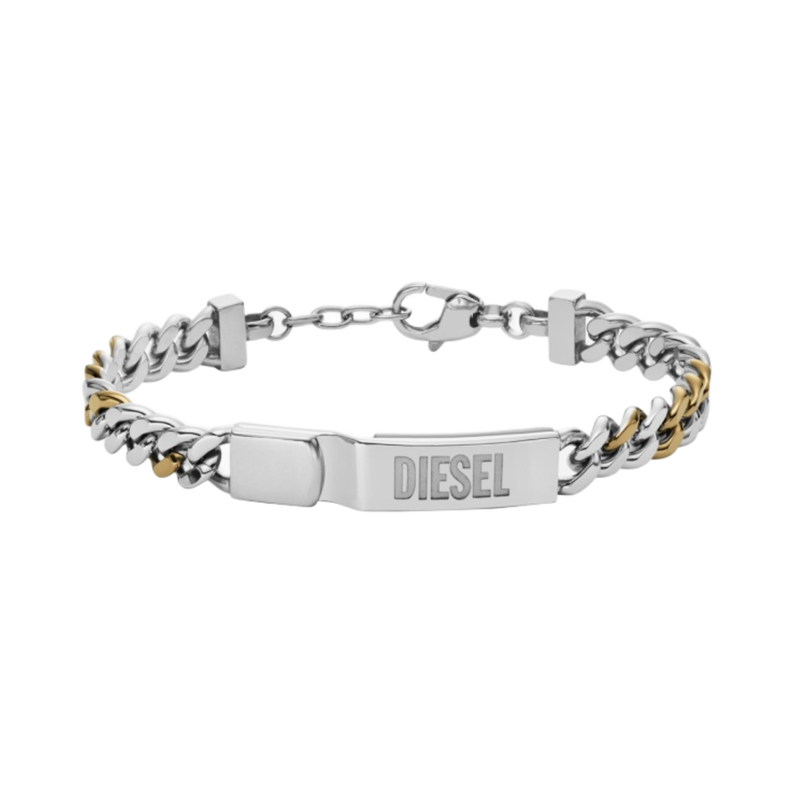 디젤 Dx1457 투톤 스테인리스 스틸 체인 브레이슬릿 실버(Diesel Dx1457 Two-Tone Stainless Steel Chain Bracelet Silver)