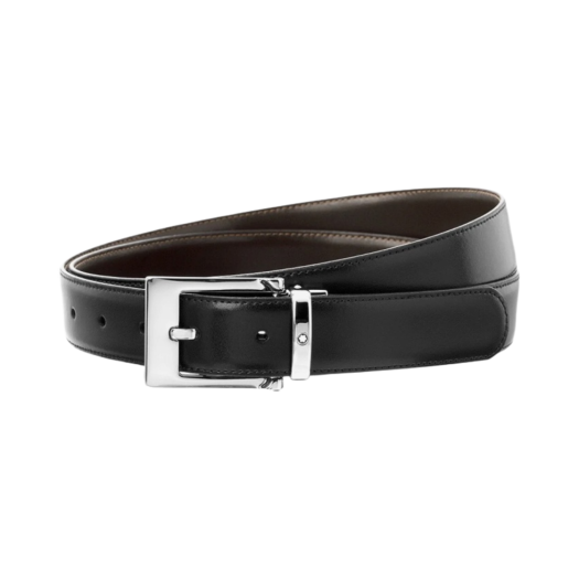 128140/9744 Montblanc Pin Buckle 30mm Reversible Calfskin Leather Belt Black Brown