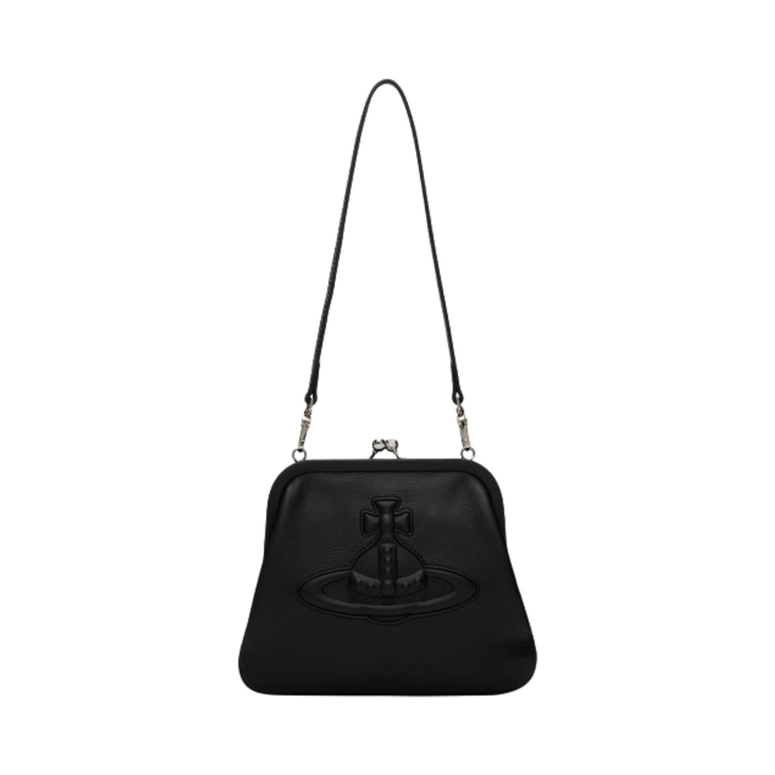 4B010009W-L001S-N401 Vivienne Westwood Logo Chelsea Grain Shoulder Bag Black