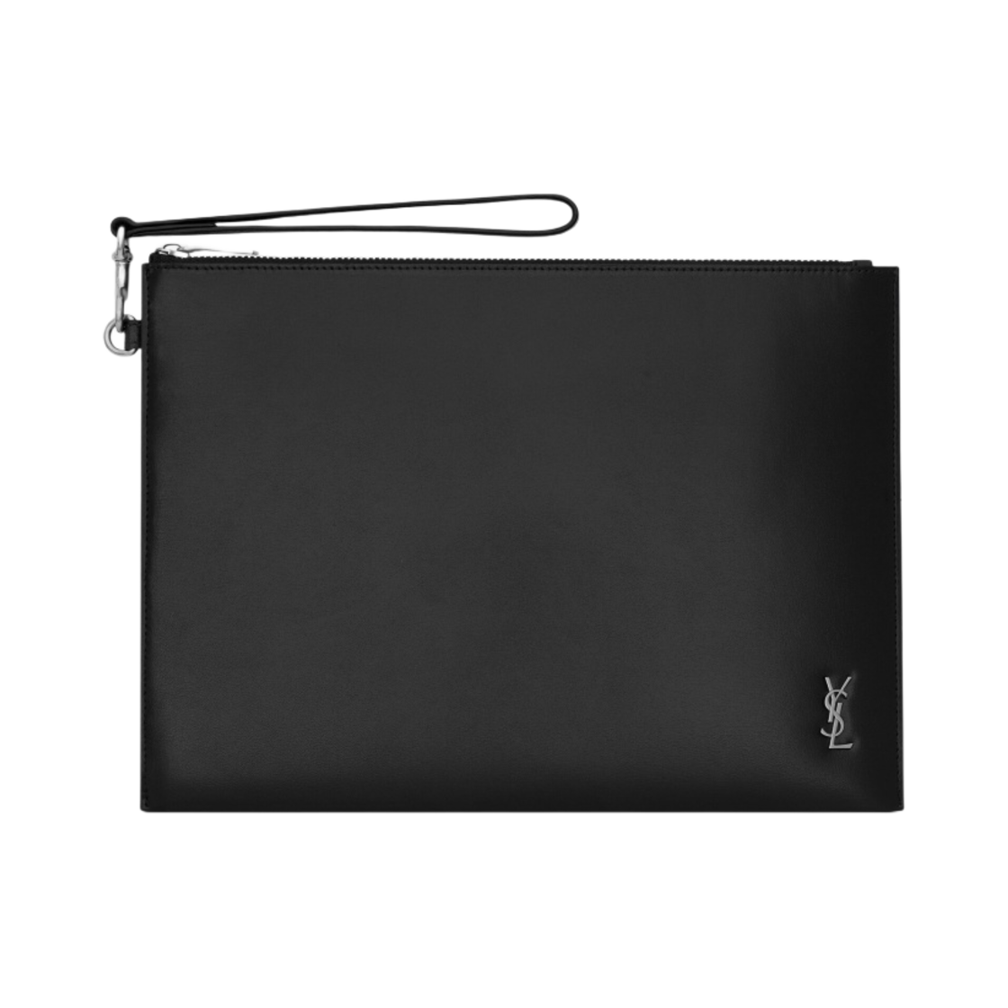 생로랑 샤이니 레더 타이니 카산드라 지퍼 태블릿 홀더 블랙 실버(Saint Laurent Tiny Cassandre Zipped Tablet Holder in Shiny Leather Black Silver) - 1