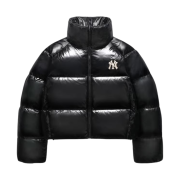 (W) MLB Crop Shiny Curve Puffer Jacket New York Yankees Black