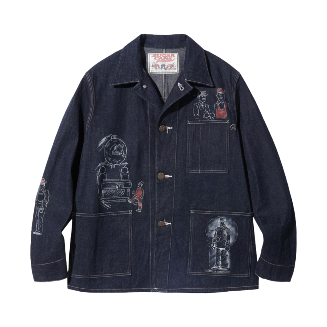 SC15505 Sugar Cane Fiction Romance 11 oz. Blue Denim 1920's Cartoon Work Coat One Wash