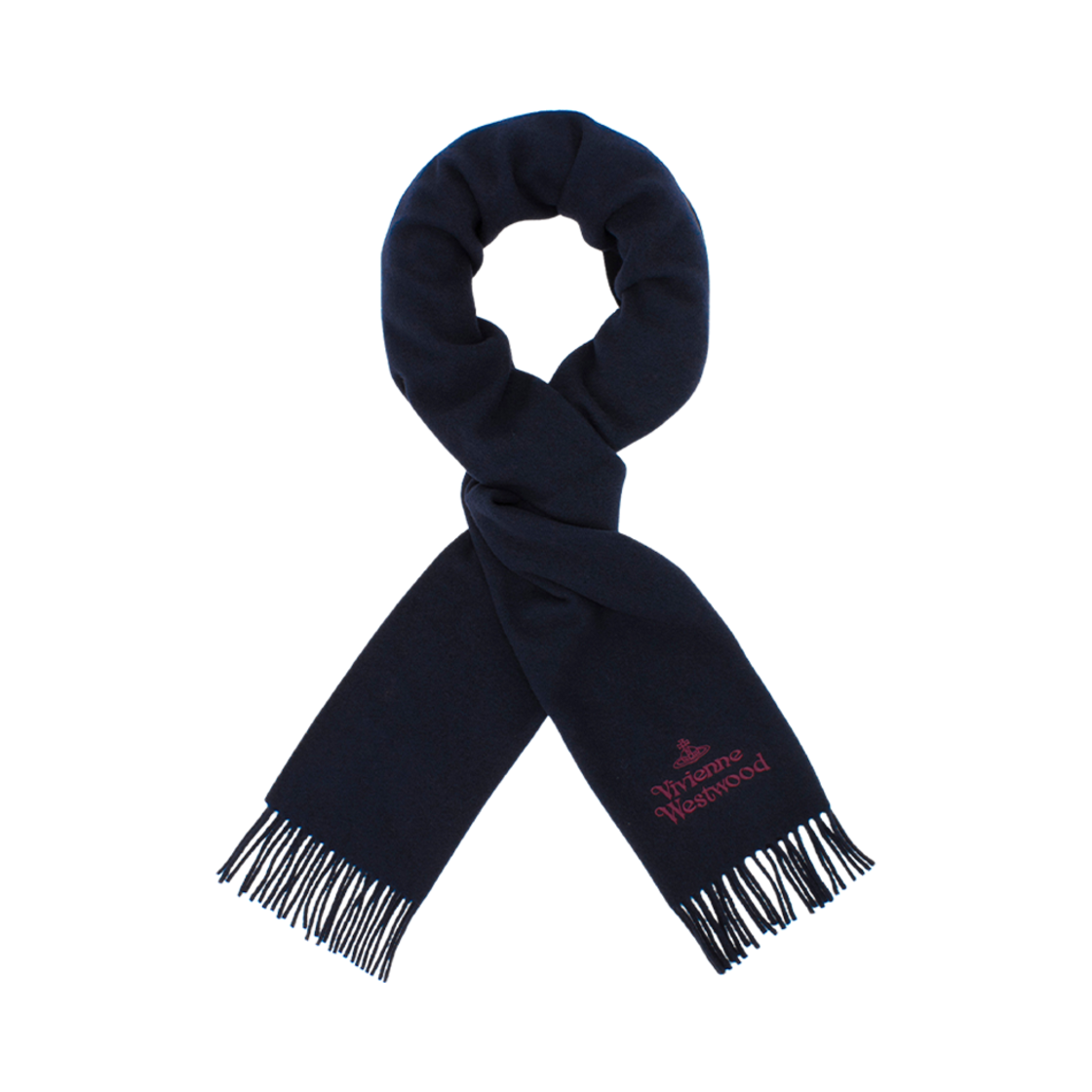 비비안 웨스트우드 자수 로고 머플러 네이비