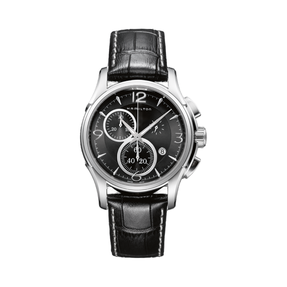 해밀턴 재즈마스터 크로노 쿼츠 42mm 스테인리스 스틸 소가죽 블랙(Hamilton Jazzmaster Chrono Quartz 42mm Stainless Steel Cow Leather Black) - 1