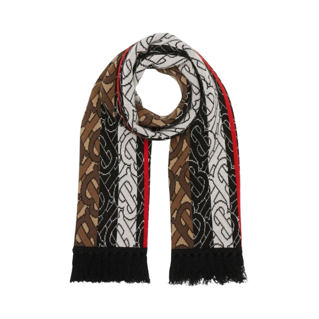 버버리 TB 모노그램 스트라이프 니트 풋볼 머플러 브라이들 브라운(Burberry TB Monogram Stripe Knit Football Muffler Bridle Brown) - 1