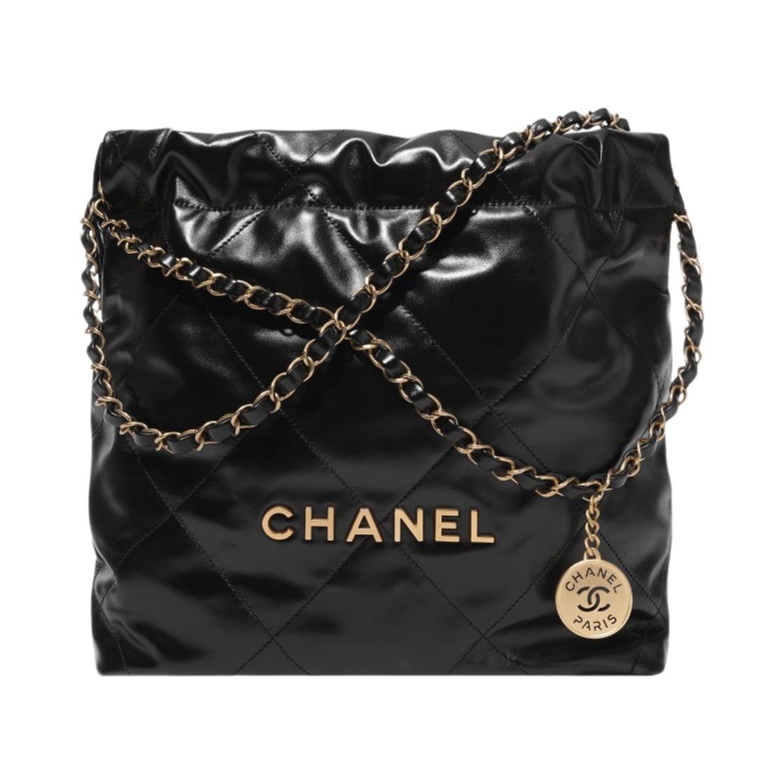 샤넬 22 스몰 핸드백 샤이니 카프스킨 & 골드 메탈 블랙(Chanel 22 Small Handbag Shiny Calfskin & Gold Black)