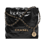 Chanel 22 Small Handbag Shiny Calfskin & Gold Black