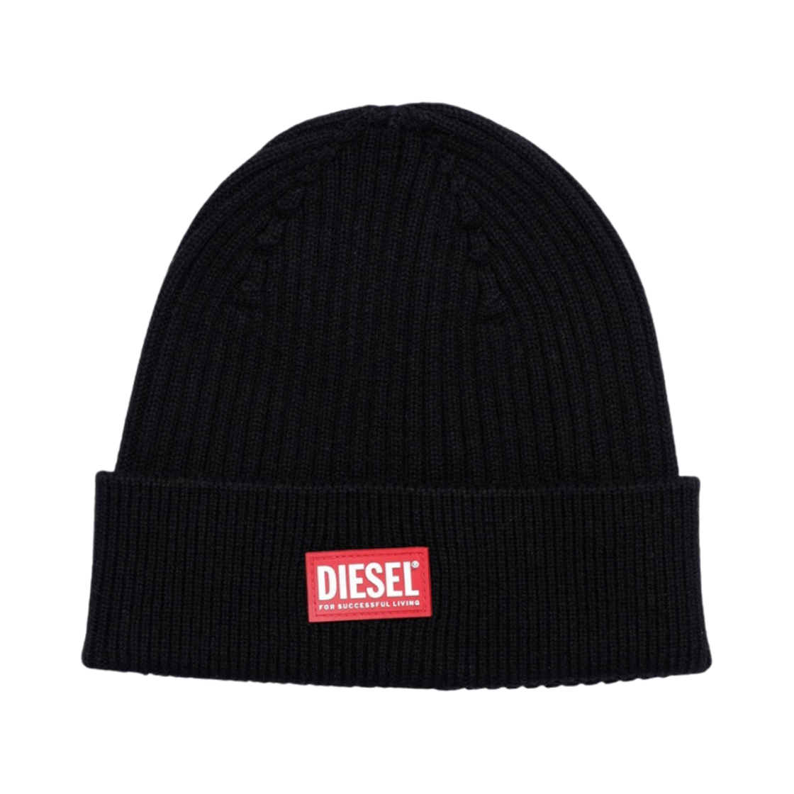 디젤 K-코더-G 2X2 립드 비니 로고 패치 블랙(Diesel K-Coder-G 2X2 Ribbed Beanie with Logo Patch Black) - 1