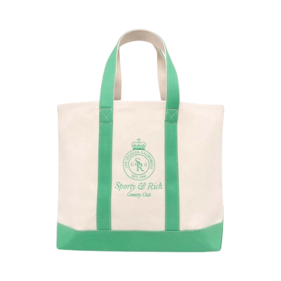 BA001S405CN Sporty & Rich Crown Logo Embroidered Cotton Two Tone Tote Natural Verde