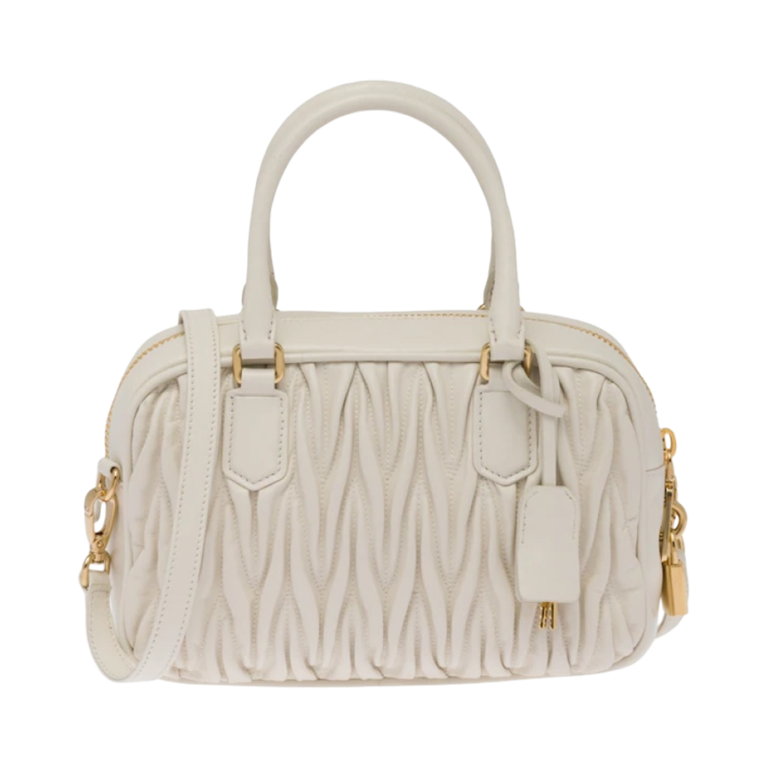 미우 미우 마테라쎄 나파 가죽 탑 핸들백 화이트(Miu Miu Matelasse Nappa Leather Top Handle Bag White) - 3