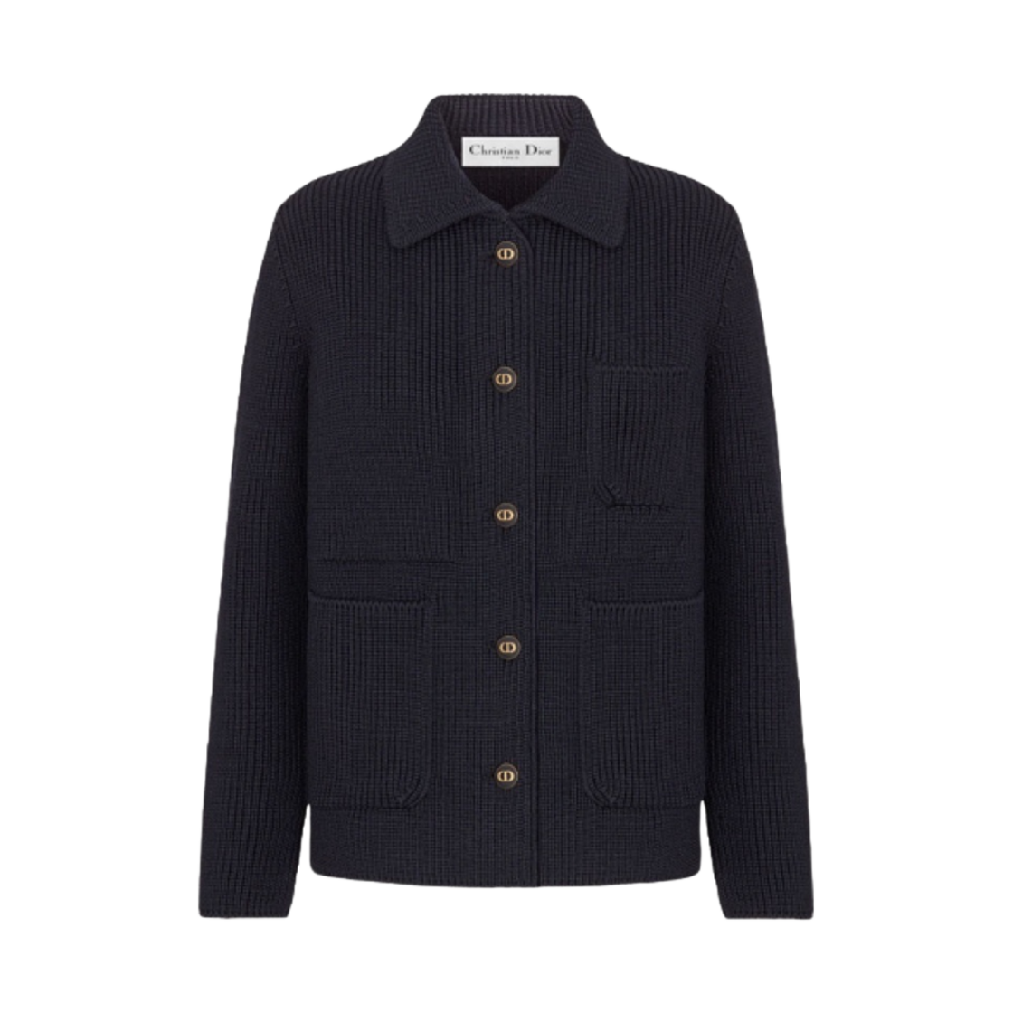 124V44AM210-X5645 (W) Dior Caro Jacket Ribbed Knit Wool Navy Blue
