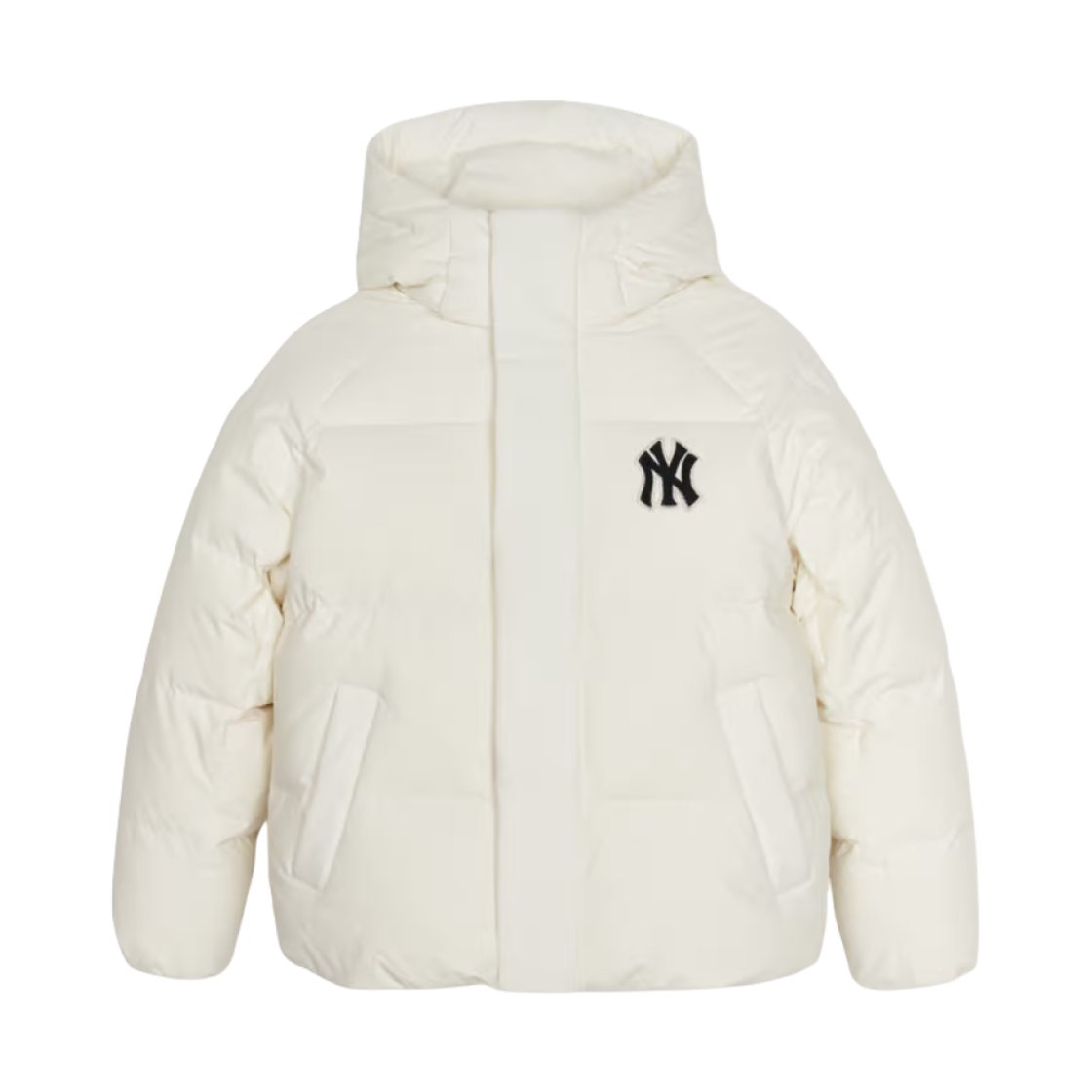MLB 바시티 후드 숏 푸퍼 자켓 뉴욕 양키스 크림(MLB Varsity Hooded Short Puffer Jacket New York Yankees Cream)