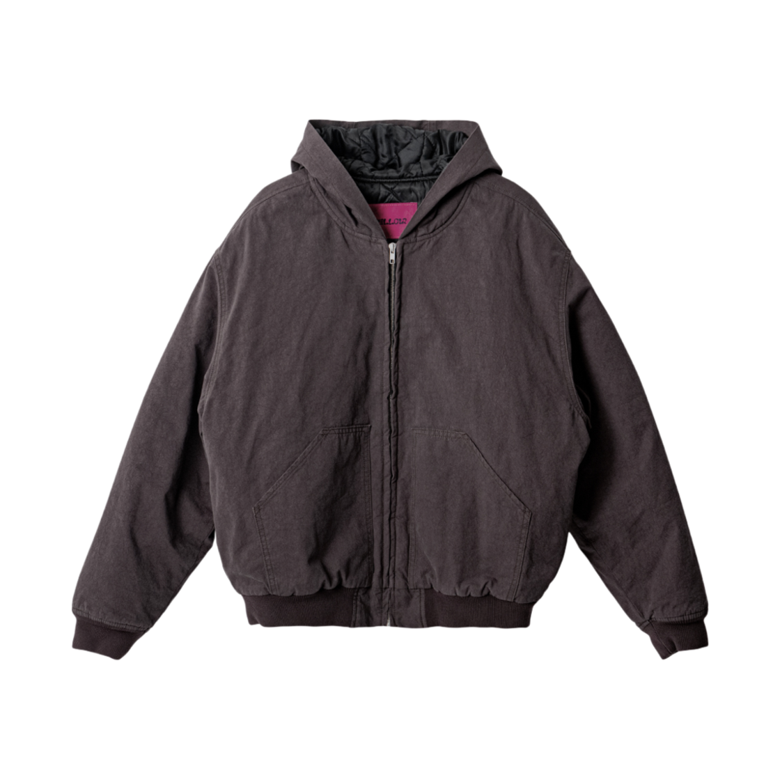 WL244WJP01UDBR MELLOW Typo Graphic Over Hood Jacket Dark Brown