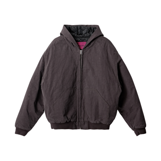 WL244WJP01UDBR MELLOW Typo Graphic Over Hood Jacket  Dark Brown