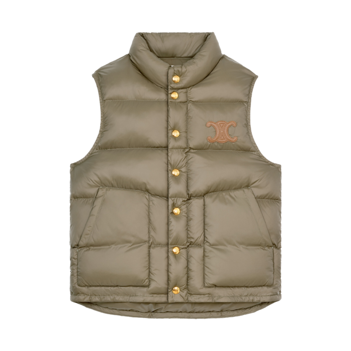 2W987906V-02KK (W) Celine Quilted Vest in Lightweight Nylon Kaki