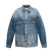 (W) Balenciaga Allover Logo Denim Jacket Blue