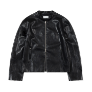 (W) Low Classic Bandcollar Leather Jacket Black