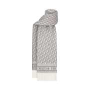 Dior Oblique Muffler Cashmere Blend and Metallic Thread White Silver
