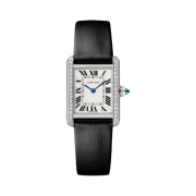 Cartier Tank Must Watch Small Quartz Diamond-Set Steel Calfskin Black