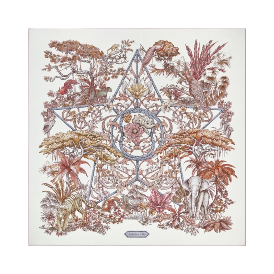 (W) 디올 에뚜왈 드 보야지 90 스퀘어 스카프 실크 트윌 화이트 핑크 멀티컬러((W) Dior Etoile De Voyage 90 Square Scarf Silk Twill White Pink Multicolor) - 1