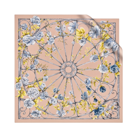 (W) Dior Granville 90 Square Scarf Silk Twill Rose Des Vents Gray