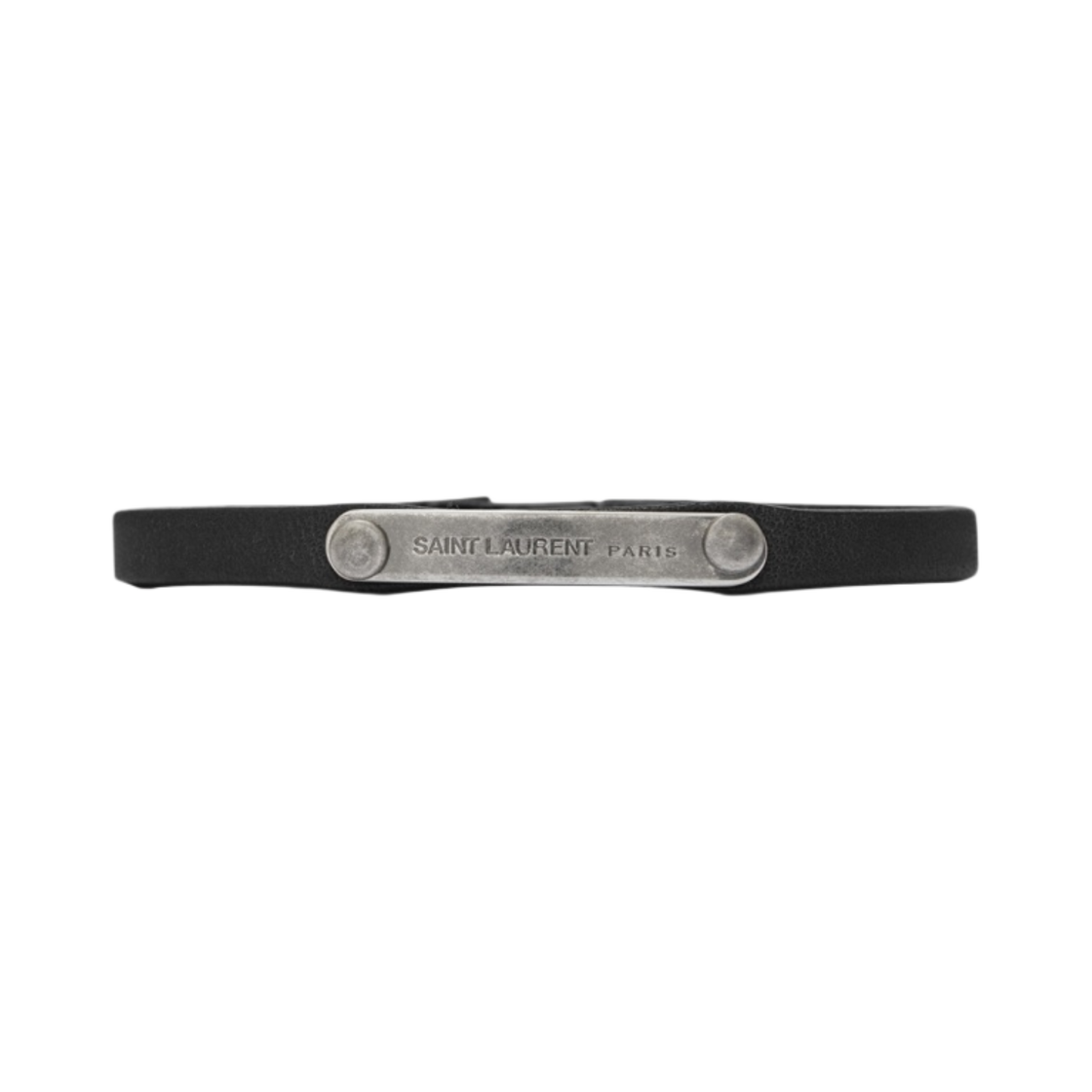 생로랑 ID 플라크 브레이슬릿 블랙 레더 블랙(Saint Laurent ID Plaque Bracelet In Black Leather Black) - 1