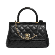 Chanel Flap Bag with Top Handle Shiny Grained Calfskin & Gold Black