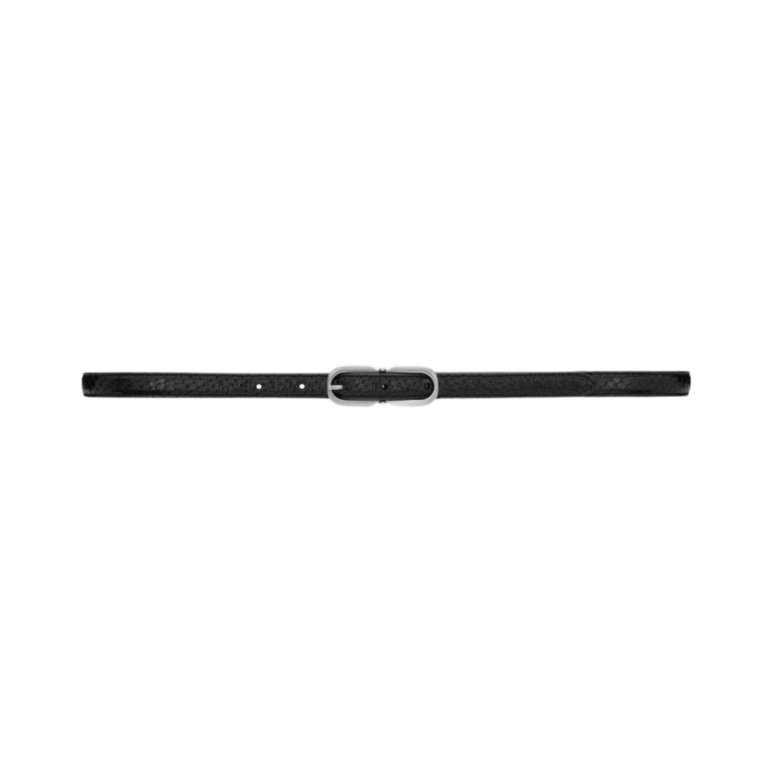 (W) 생로랑 롱 오벌 버클 씬 벨트 바이퍼 엠보스 레더 블랙((W) Saint Laurent Long Oval Buckle Thin Belt in Viper Embossed Leather Black) - 1