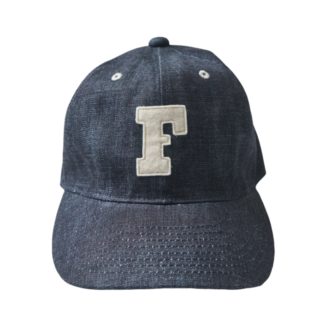 풀카운트 6패널 데님 베이스볼 캡 F 패치 인디고 블루(Fullcount 6 Panel Denim Baseball Cap F Patch Indigo Blue)