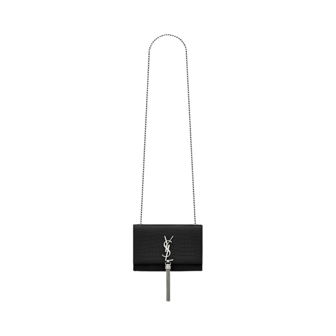 생로랑 케이트 스몰 체인 백 태슬 크로커다일 엠보스 샤이니 레더 블랙(Saint Laurent Kate Small Chain Bag With Tassel in Crocodile-Embossed Shiny Leather Black) - 1