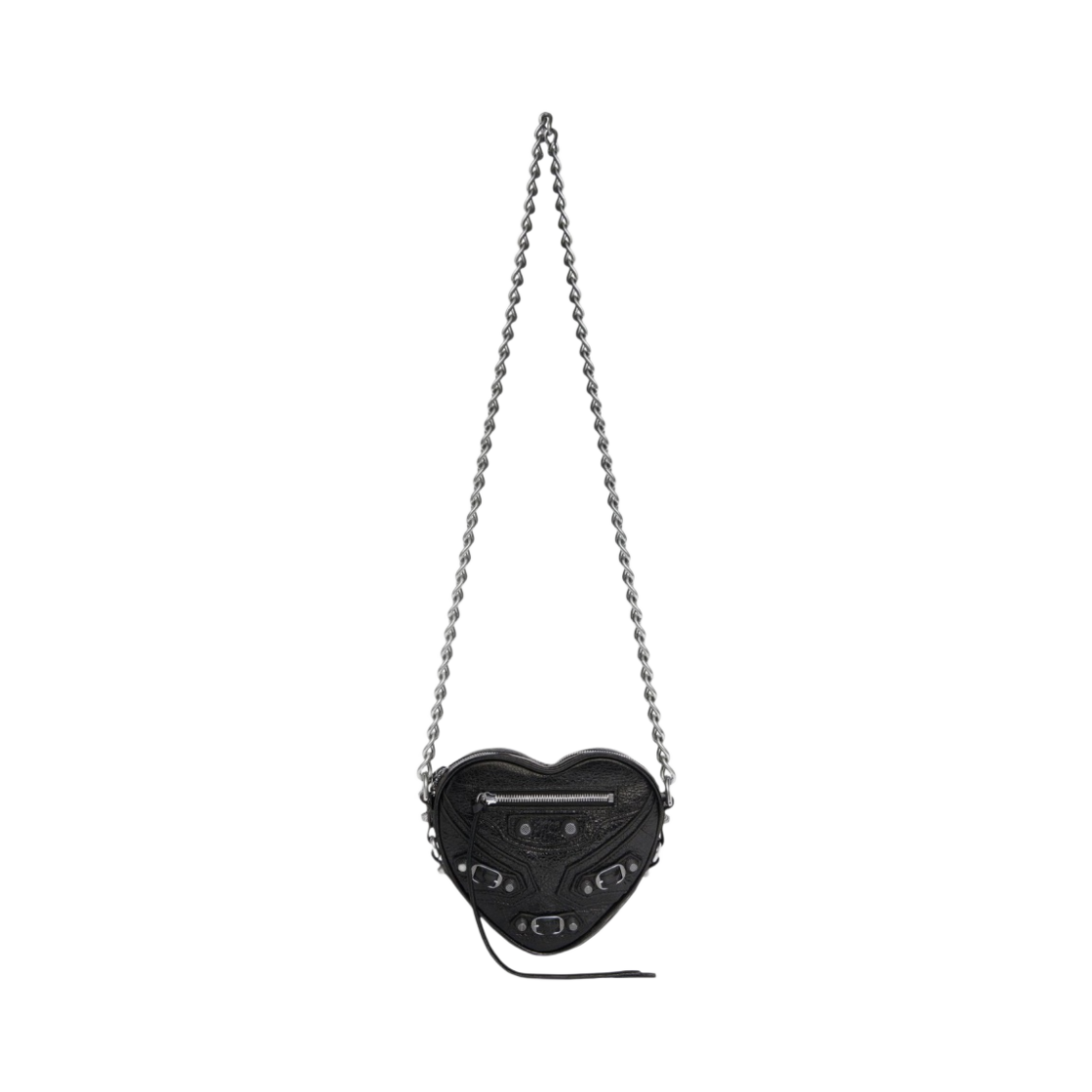 발렌시아가 아레나 램스킨 에이지드 실버 하드웨어 르 카골 미니 하트 백 블랙(Balenciaga Arena Lambskin Aged Silver Hardware Le Cagole Mini Heart Bag Black)