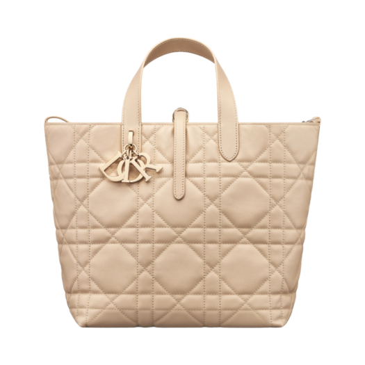Dior Medium Toujours Vertical Tote Bag Macrocannage Calfskin Powder Beige