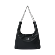 MUCENT Glady Silver Chain Leather Shoulder Bag Black