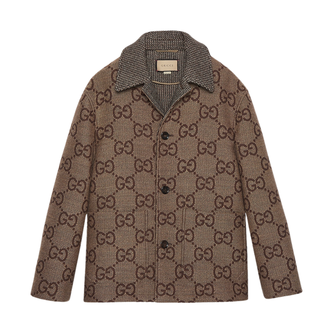 770760-ZAOEH-2118 Gucci Maxi GG Wool Jacquard Coat Brown Beige