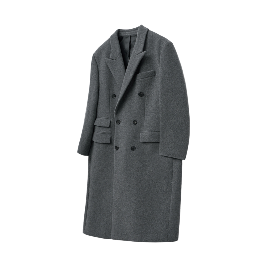 티엔지티 차콜그레이 오버핏 캐시미어 더블브레스트 코트