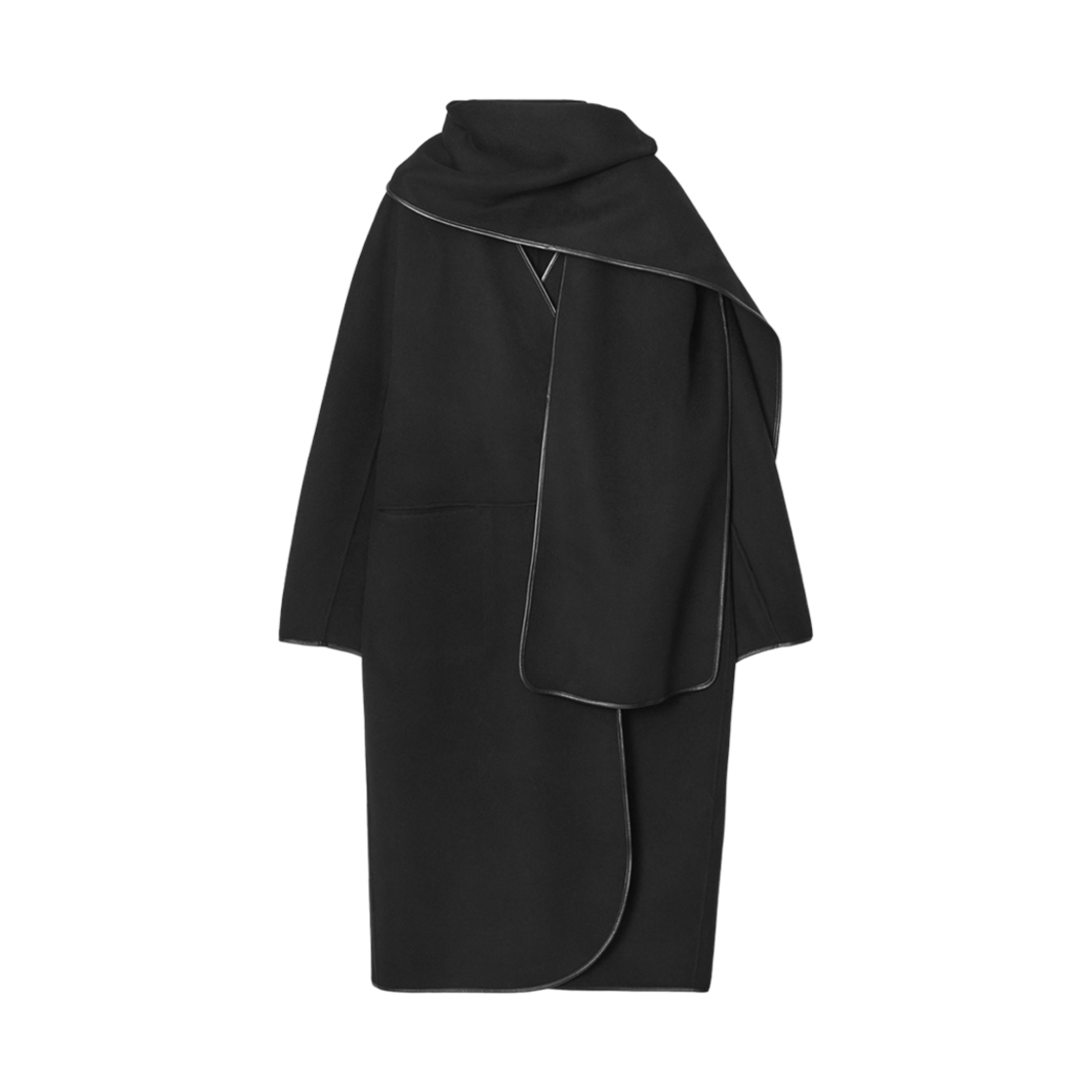 (W) 코스 레더 트림 울 스카프 코트 블랙((W) COS Leather Trimmed Wool Scarf Coat Black)