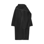(W) COS Leather Trimmed Wool Scarf Coat Black