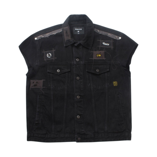 24-O001 Black Resurrection13 Oversized & Detail Denim Vest Black