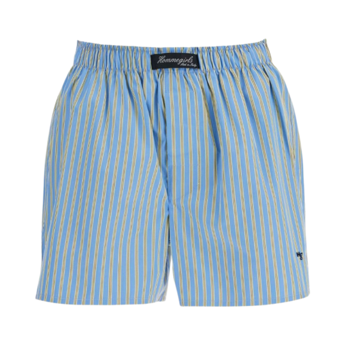 (W) 옴므걸스 코튼 복서 쇼츠 블루 옐로우 스트라이프((W) Homme Girls Cotton Boxer Shorts Blue Yellow Stripe)
